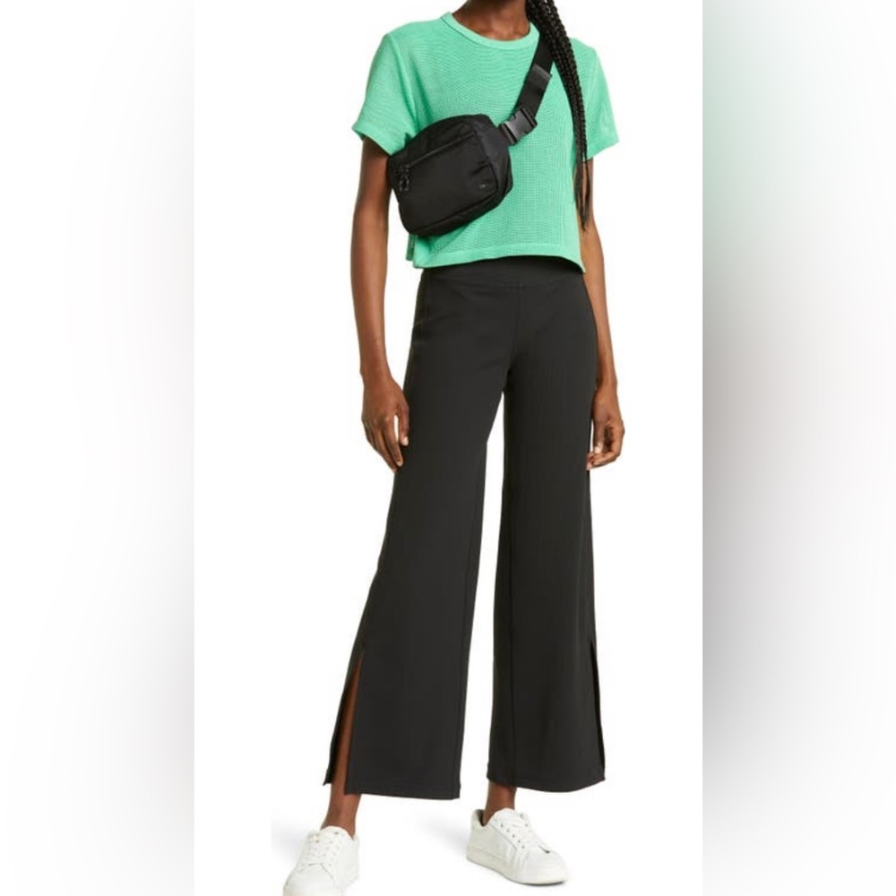 Zella Live In High Waist Rib Wide Leg Black Stretchy Pants